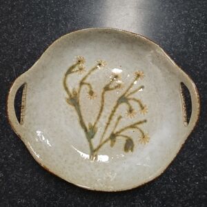 Bloomingville Handpainted Daisies Botanical Stoneweare Rustic Bowl Handles 9.5"